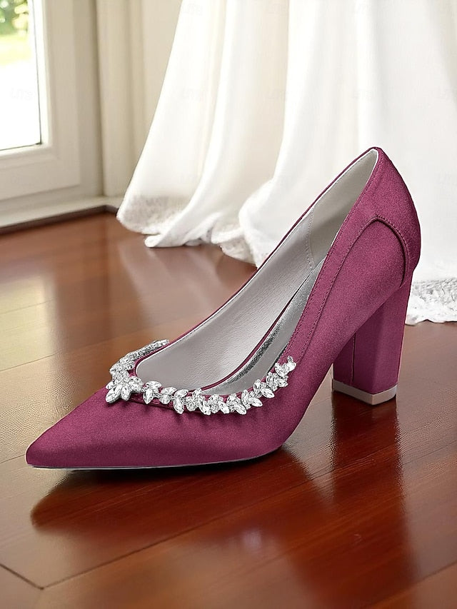 Heel Pink Pumps Women's Wedding Satin Block