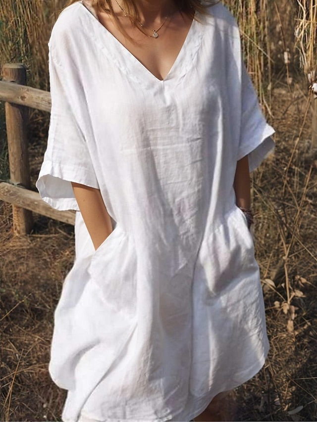 Women's Black White Red Summer Spring Midi Dress Faux