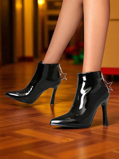 Boots Stiletto with Faux Fur Heel Lining Ankle Women's Gold