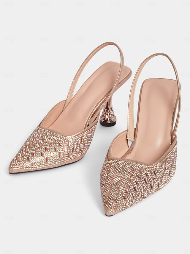Rose Women's Geometric Slingback with Gold Rhinestone Heels