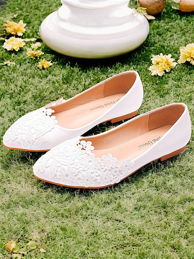 Lace for Flats Elegant Ballet Brides Women's – White
