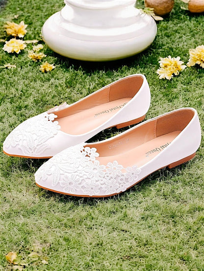 Lace for Flats Elegant Ballet Brides Women's – White