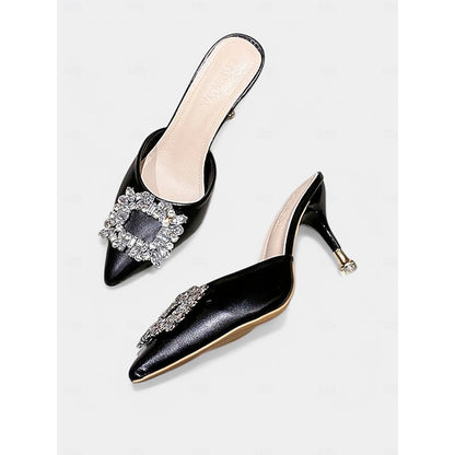 Toe Buckle Crystal with Blue Mules Pointed Light Women's