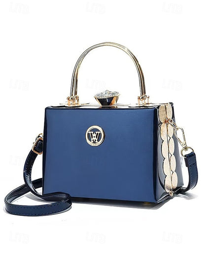 Handbag with Patent Evening Burgundy Gold Women's Leather