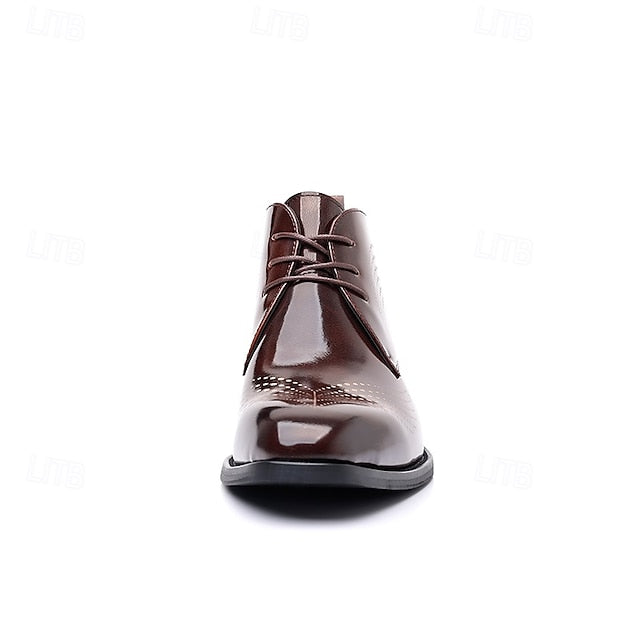 Leather Brogue Burgundy Glossy Faux Ankle Men's Wingtip
