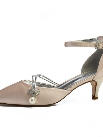 Satin Pearl and Kitten Heels Blue Women's Dark with