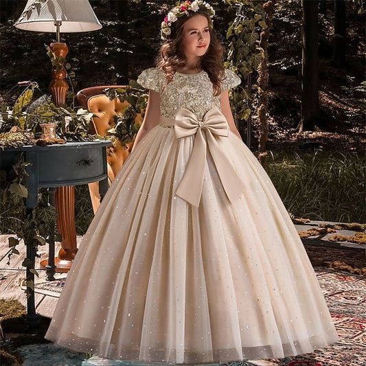 Girl Kids Color Party Dress Flower Block Girls'