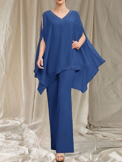 Elegant Dress the Pantsuit V Mother of Guest Bride Wedding Neck