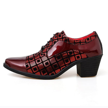 and Men's Block Shoes Oxford Black Red Leather Patent Heel