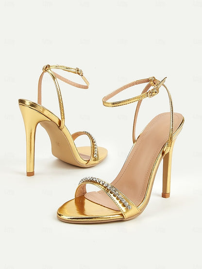 Ankle Heels Metallic Dazzling Women's High Gold Strap –