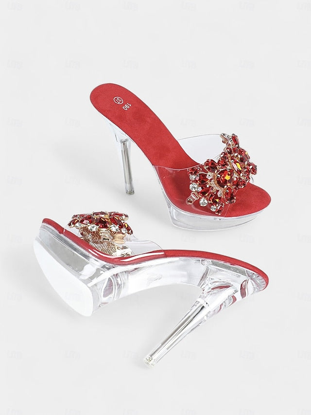 Clear Rhinestone Embellished Heels Women's – Platform