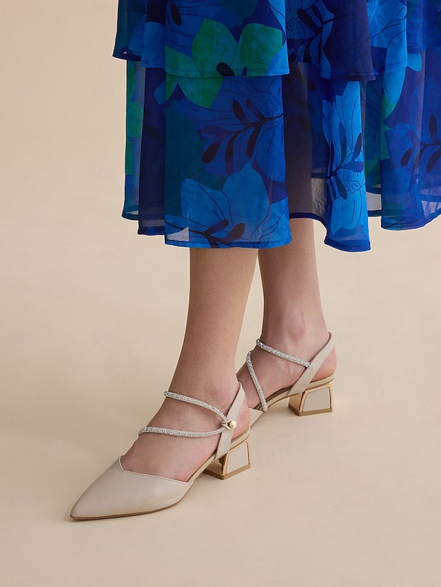 Elegant Pointed with Slingback Women's Heels Toe Rhinestone