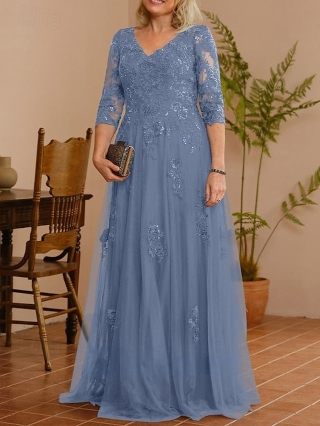 Bride the A-Line Elegant Dress of Neck Wedding Guest Mother V