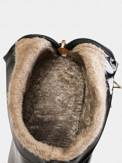 Boots Stiletto with Faux Fur Heel Lining Ankle Women's Gold