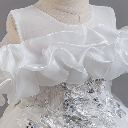 Dress Wedding Sleeve Girls' Kids Short Flower Floral Party