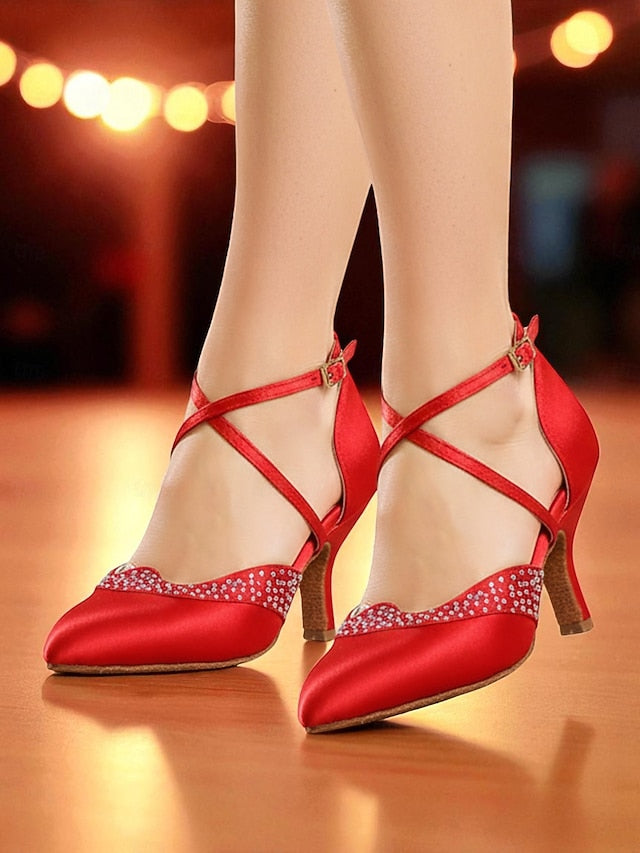Closed Ballroom Toe Shoes Cross - Dance Satin Women's Red