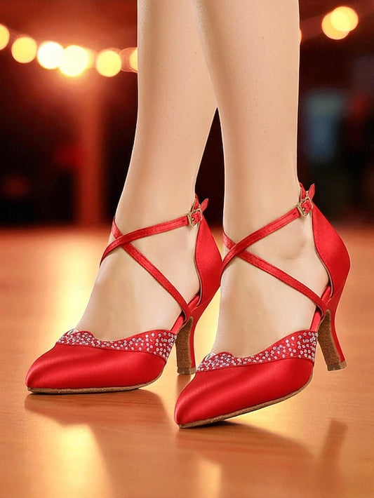 Closed Ballroom Toe Shoes Cross - Dance Satin Women's Red