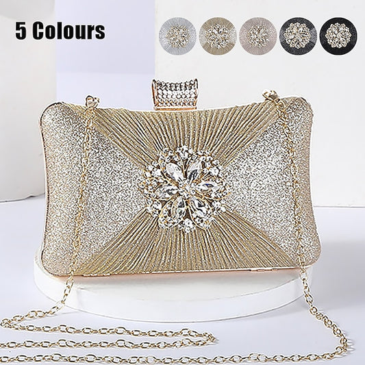 Women's Gold Rhinestone Clutch with Bag Strap Chain Elegant