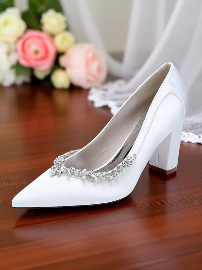 Heel Pink Pumps Women's Wedding Satin Block