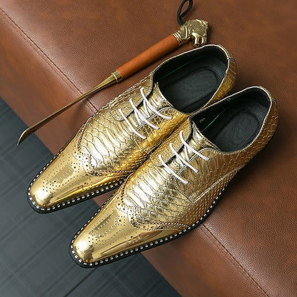 Shiny Faux Men's Metallic Shoes – Oxford Gold