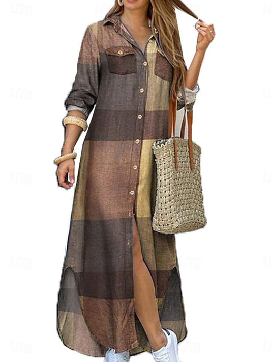 Women's Maxi Dress Shirt Dress Casual Dress Stylish Basic