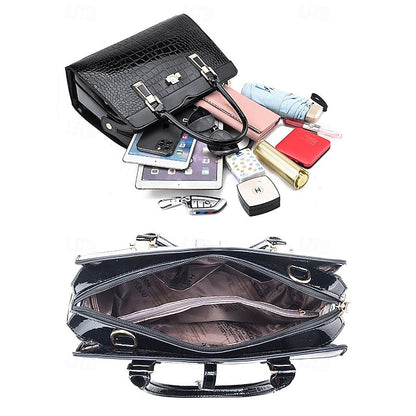 Sac à main femme en cuir verni imitation croco bordeaux