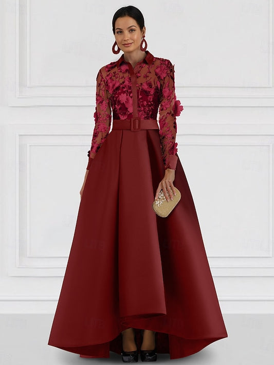 Dress Red Bride A-Line Blue Collar Mother the Elegant Shirt of