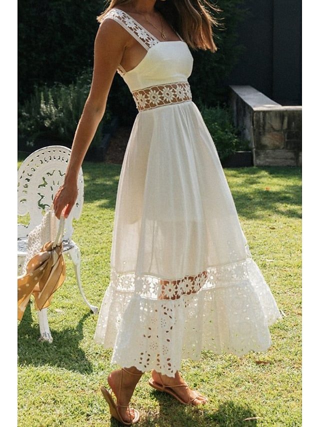 Women's Midi Dress White Dress Graduation Dress Elegant