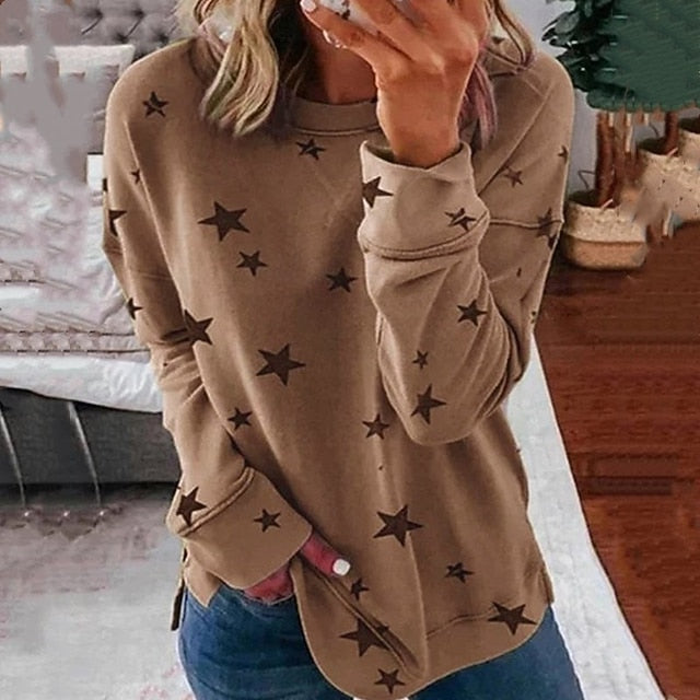 Women's T Shirt Star Fashion Long Sleeve Round Neck Regular