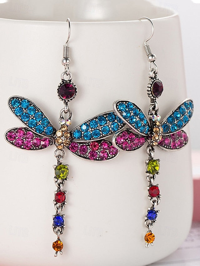 – Colorful Earrings Dragonfly Vintage Crystal Style