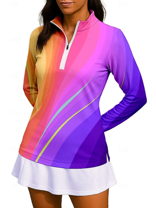 Women's Gradient Stripes Shirt Sport Shirt Golf Polo Shirt