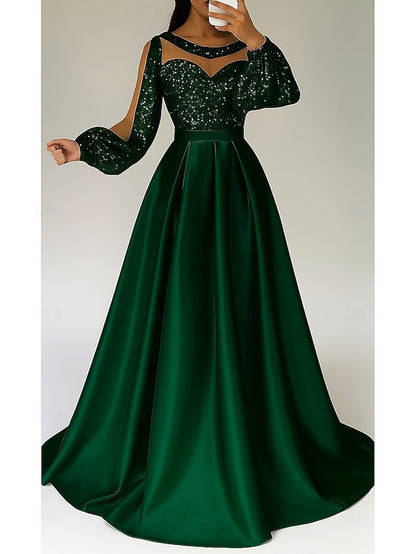 Sequined Red Dress Elegant A-Line Formal Black Gown Evening