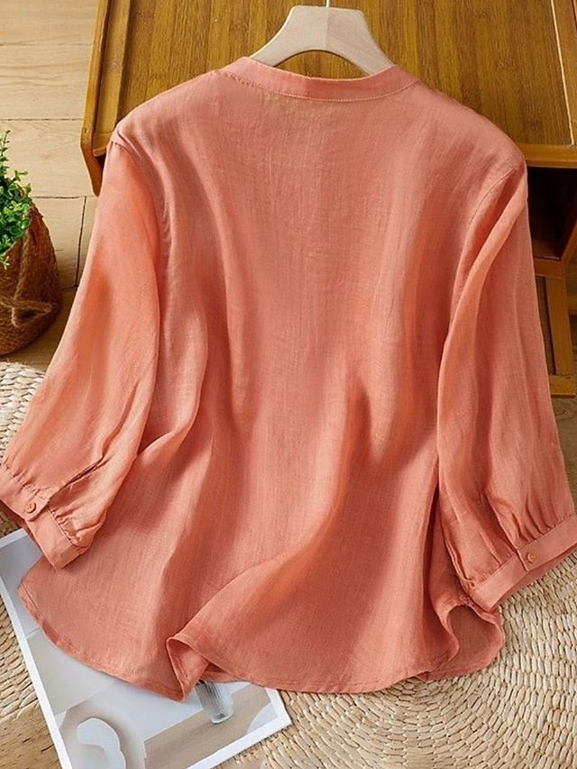 Women's Cotton Linen Shirts Solid Color Daily Basic Casual