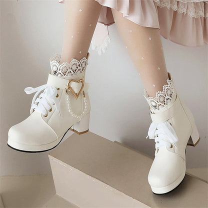 Ankle Women's – Wedding Bridal Lace-Up White Boots Shoes