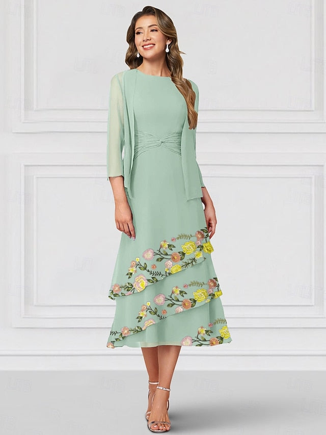 the Mother of Elegant Neck A-Line Two Piece Crew Dress Bride