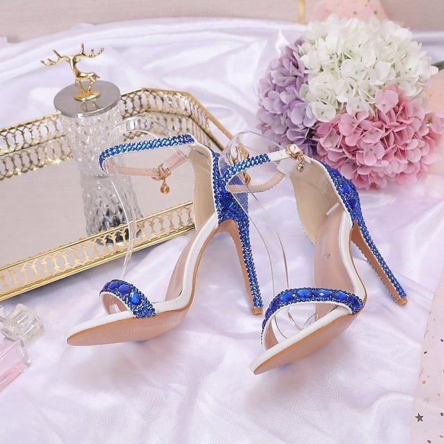 Women's Ankle Stiletto with Matching Rhinestone Heels Green