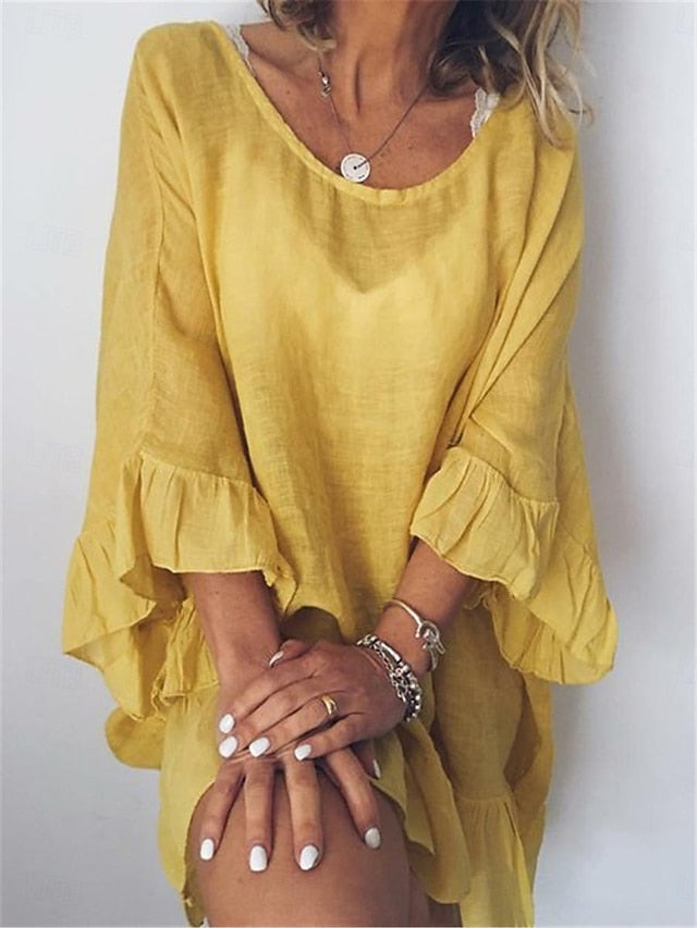 Women's Blue Yellow Purple Summer Spring Mini Dress Faux