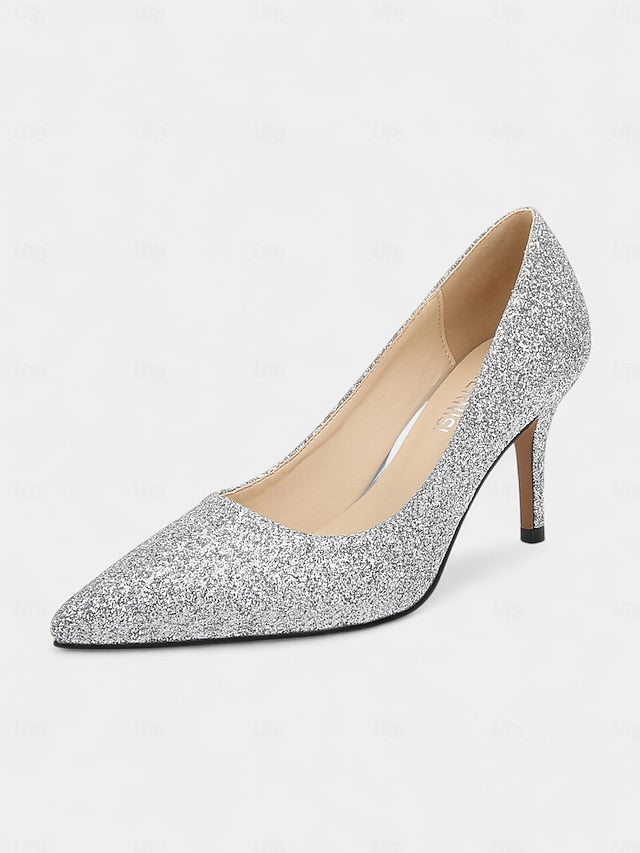 Pumps Gold Pointed-Toe - Stiletto Sparkly Glitter Women's