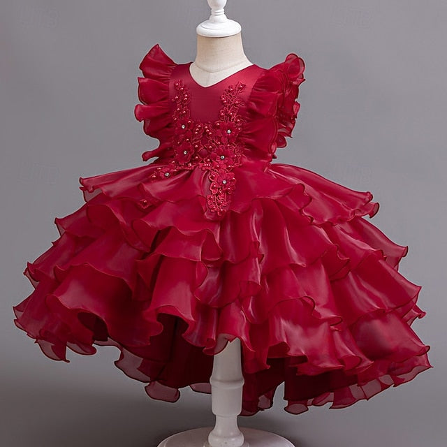 Kids Floral Dress Party Girls' Asymmetrical