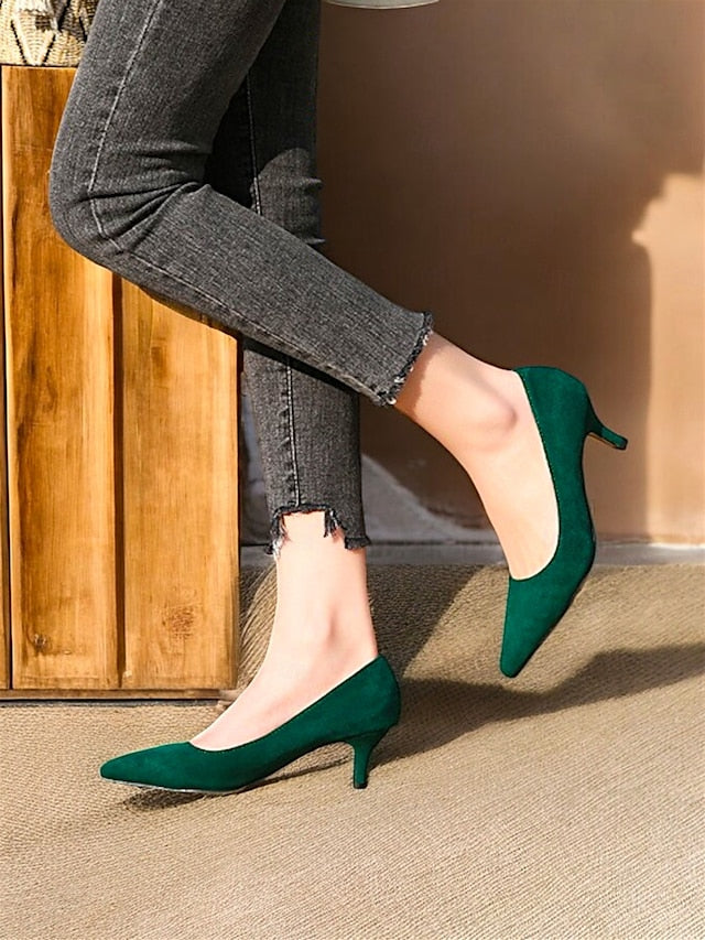 Women's Kitten with Emerald Pumps Suede Green Pointed-Toe