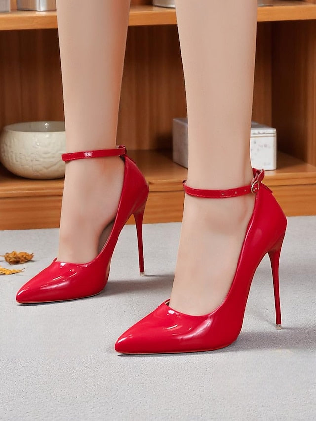 Stiletto Ankle Heels with Leather Women's Patent Black