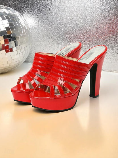 Mule White Open-Toe Women's Strappy - Heels Platform