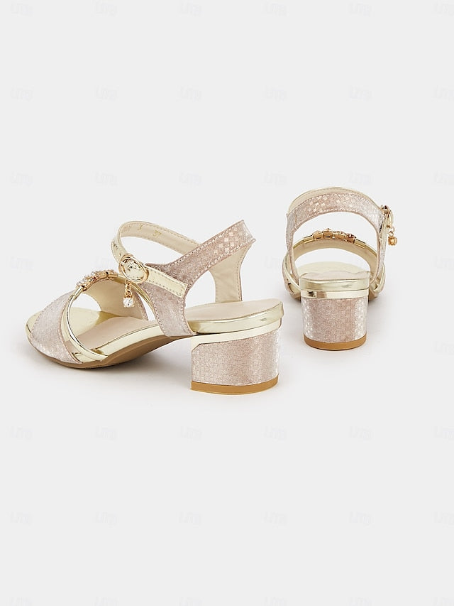 Gold Block Sandals for Rhinestone-Embellished – Heel Women