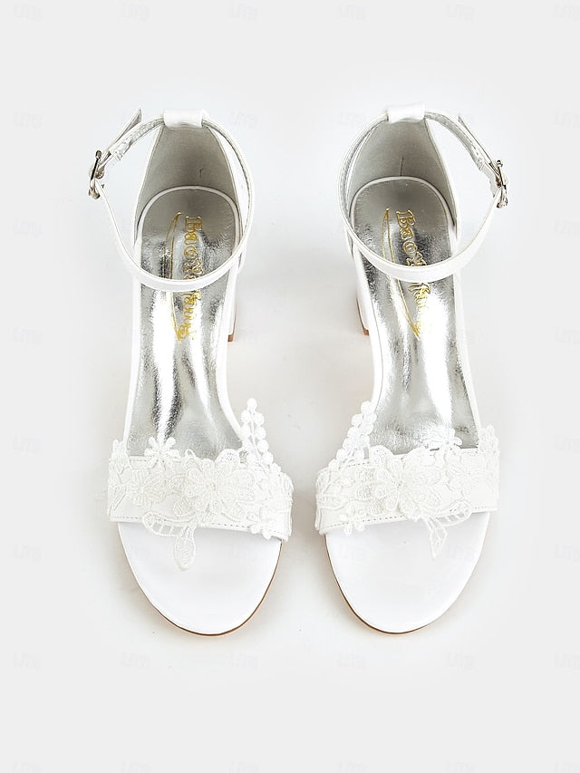 Bridal Women for with Strap Heels - White Lace Ankle Open-Toe