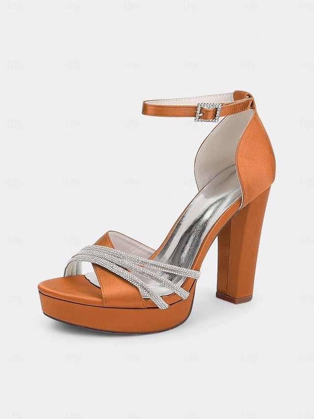 Satin Heel Purple with Straps Sandals Rhinestone High - Platform