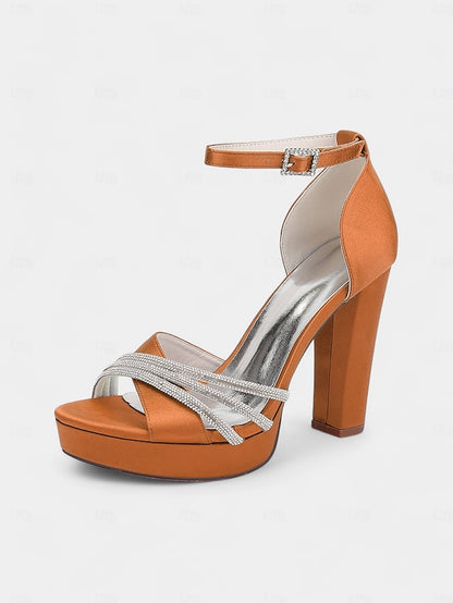 Satin Heel Purple with Straps Sandals Rhinestone High - Platform