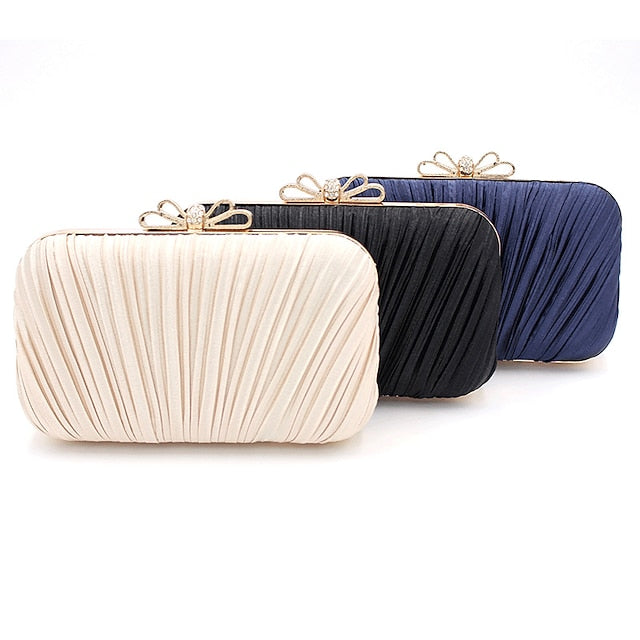 Clutch Bag Elegant Bow – Rhinestone Women's Pleated White