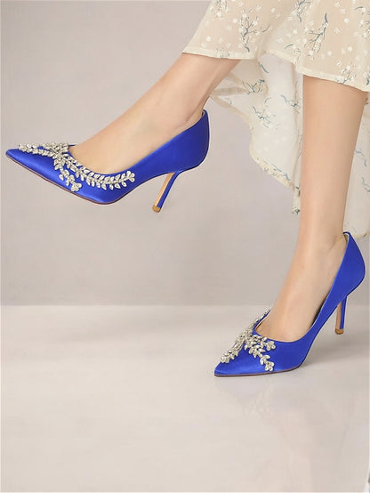 Rhinestone-Embellished Women's Satin – Stiletto Heels