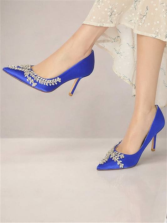 Rhinestone-Embellished Women's Satin – Stiletto Heels
