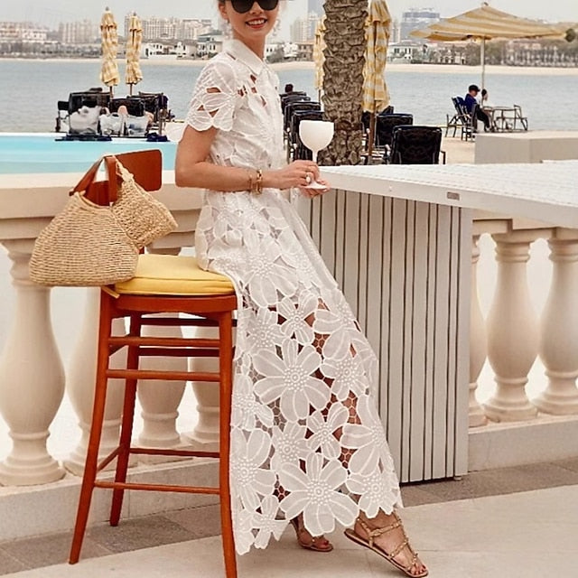 Women's Long Dress Maxi Dress White Dress Lace Dress Sheath